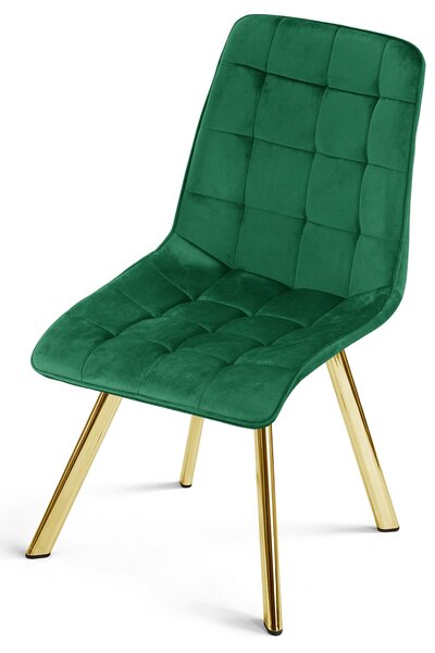 Stolica za blagovaonicu CIEZA VELVET sa zlatnim nogama, zelena