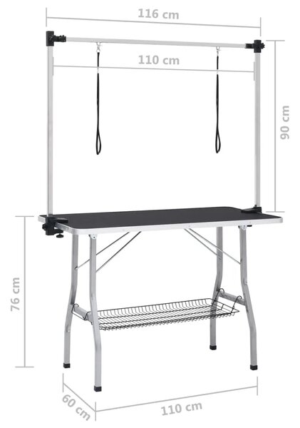 Podesivi stol za šišanje pasa s 2 omče i košarom - 110 x 60 x 76 cm 110 x 60 x 76 cm