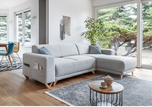 Svijetlo siva sklopiva/s prostorom za odlaganje kutna garnitura Classy Sophie – Miuform