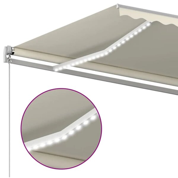 Tenda na ručno uvlačenje s LED svjetlima 400 x 300 cm krem - Krema 400 x 300 cm 1 s bijelim okvirom