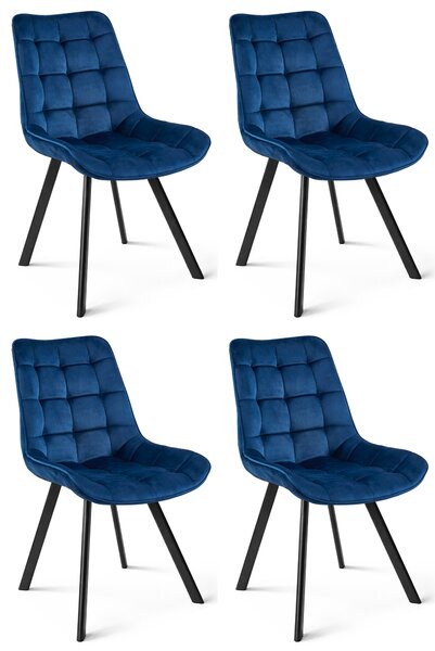 Blagovaonska stolica SORIA VELVET s crnim nogama, plava