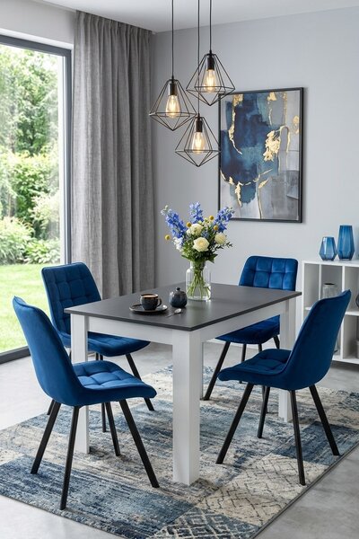 Blagovaonska stolica SORIA VELVET s crnim nogama, plava