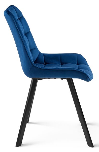 Blagovaonska stolica SORIA VELVET s crnim nogama, plava