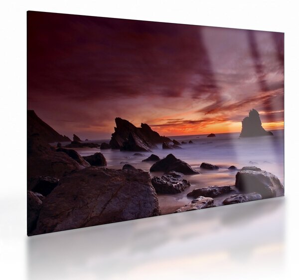 Staklena slika zalaska sunca na obali (70x50 cm)