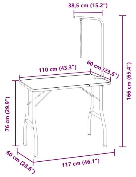 Podesivi stol za šišanje pasa s 1 omčom - 110 x 60 x 76 cm 110 x 60 x 76 cm