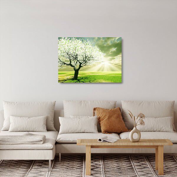 Staklena slika stabla na livadi (70x50 cm)