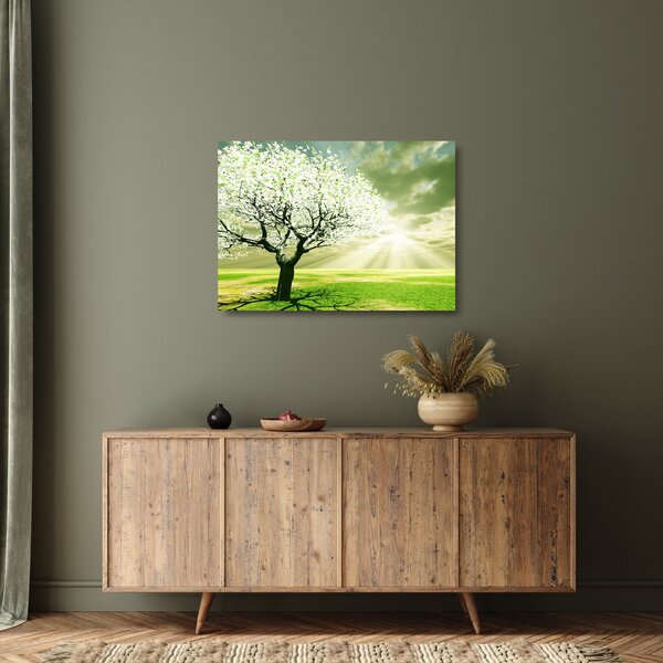 Staklena slika stabla na livadi (70x50 cm)
