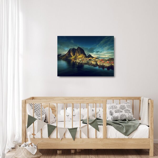 Staklena slika ribarskog sela u Norveškoj (70x50 cm)