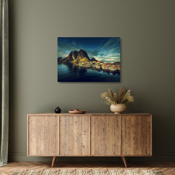 Staklena slika ribarskog sela u Norveškoj (70x50 cm)