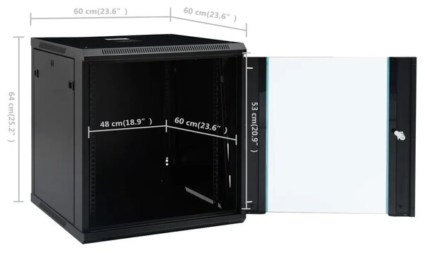 Zidni komunikacijski ormar 12U 19 IP20 600 x 600 x 640 mm - Crna 600 x 600 x 640 mm Crna 600 x 600 x 640 mm