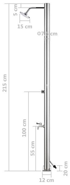 Vrtni tuš od nehrđajućeg čelika 215 cm