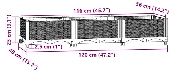 Povišena gredica 120x40x23 cm od polipropilena - Plavo-siva 120 x 40 x 23 cm 1 Plavo-siva