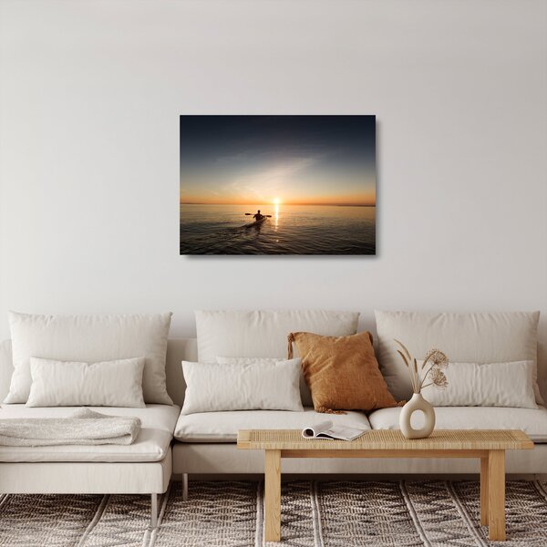 Staklena slika kanuista pri zalasku sunca (70x50 cm)