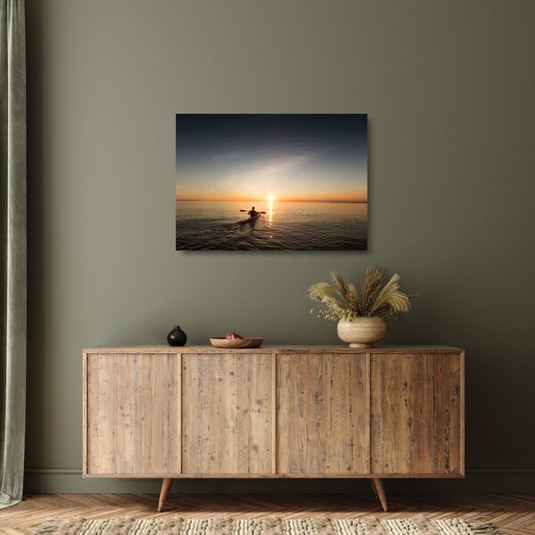 Staklena slika kanuista pri zalasku sunca (70x50 cm)