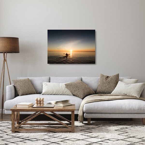 Staklena slika kanuista pri zalasku sunca (70x50 cm)