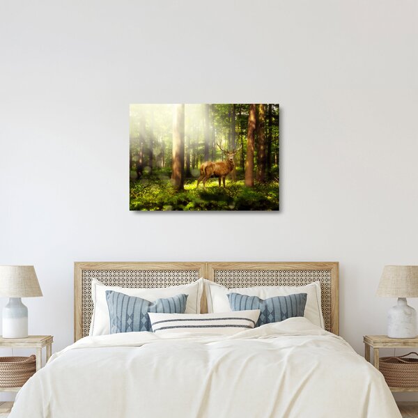 Staklena slika jelena u šumi (70x50 cm)