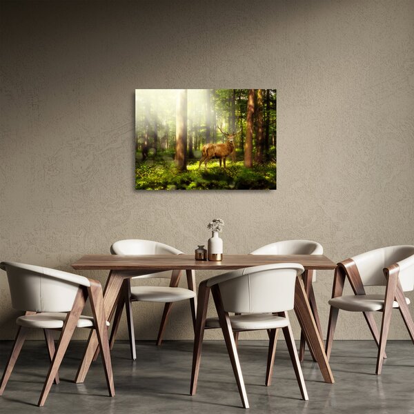 Staklena slika jelena u šumi (70x50 cm)