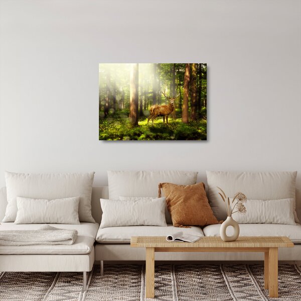 Staklena slika jelena u šumi (70x50 cm)