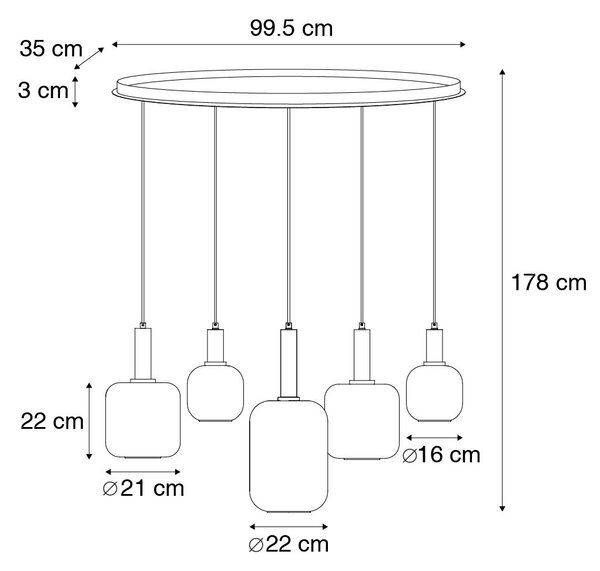 Viseća lampa crna sa zlatom i dimnim staklom ovalna 5-light - Zuzanna