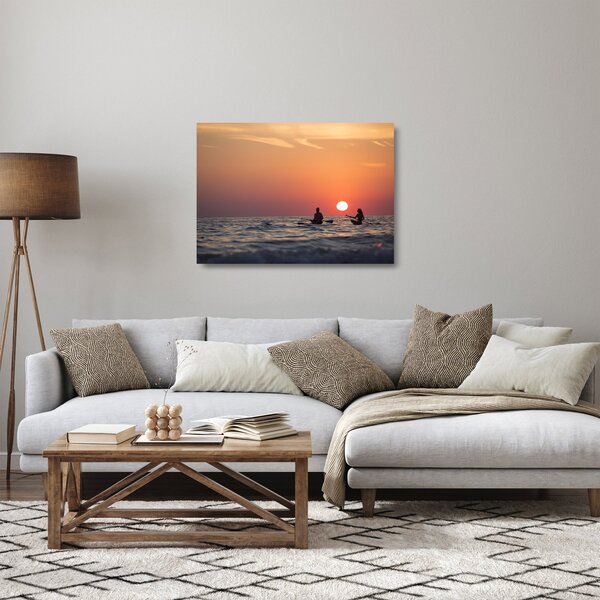 Staklena slika kanuista pri zalasku sunca (70x50 cm)