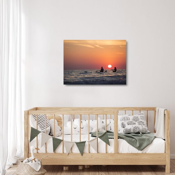 Staklena slika kanuista pri zalasku sunca (70x50 cm)