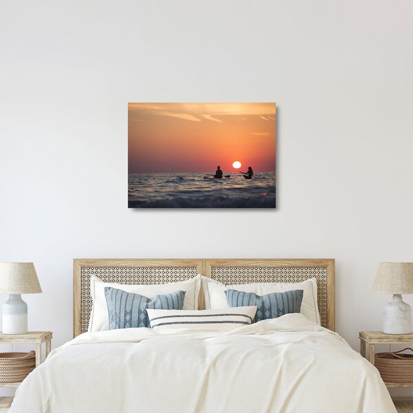 Staklena slika kanuista pri zalasku sunca (70x50 cm)