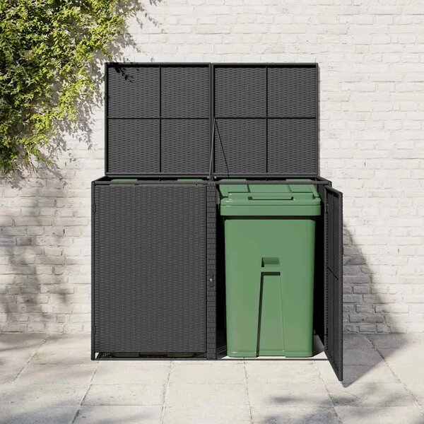 Ukrasna Kutija od Poliratana za 2 Kante za Otpad Crna 148x80x111 cm - Crna 1 Crna
