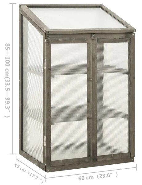 Staklenik 60 x 45 x 100 cm od jelovine - Siva 1 Siva