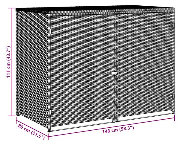 Ukrasna Kutija od Poliratana za 2 Kante za Otpad Crna 148x80x111 cm - Crna 1 Crna