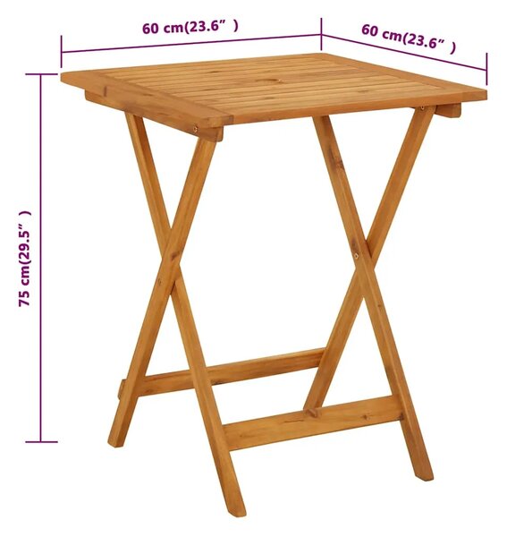 Sklopivi vrtni stol 60 x 60 x 75 cm od masivnog bagremovog drva - 1 60 cm Četvrtasto 60 cm