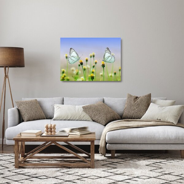 Staklena slika leptira na cvijetu (70x50 cm)