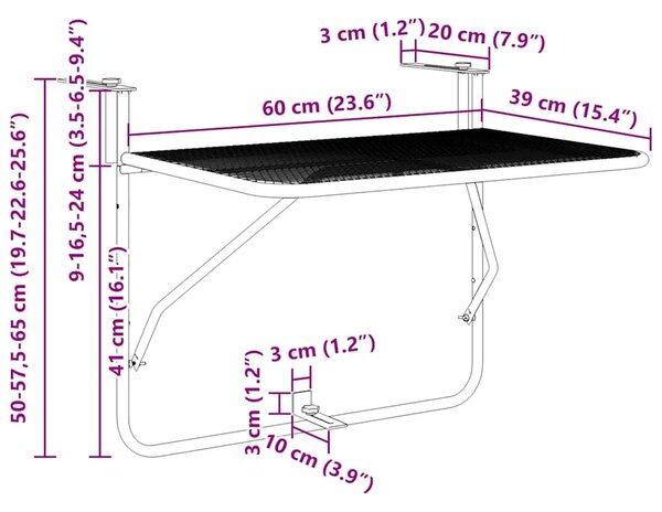 Balkonski stol crni 60 x 40 cm čelični - Crna 1 mesh design Crna