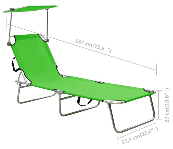 Sklopiva ležaljka za sunčanje s krovom zelena aluminijska - Zelena 1 Zelena