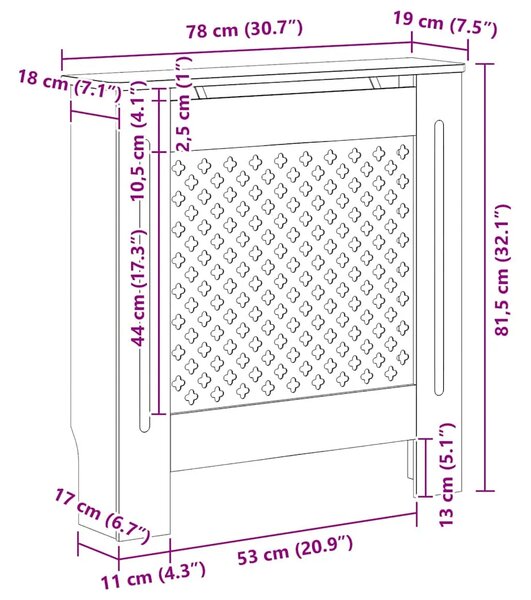 Maska za radijator - Pokrov za radijator sivi MDF 78 cm - Siva 78 x 19 x 81.5 cm 1 Siva