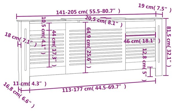 Maska za radijator - Pokrov za radijator MDF bijeli 205 cm - Bijela 205 x 20.5 x 81.5 cm 1 Bijela