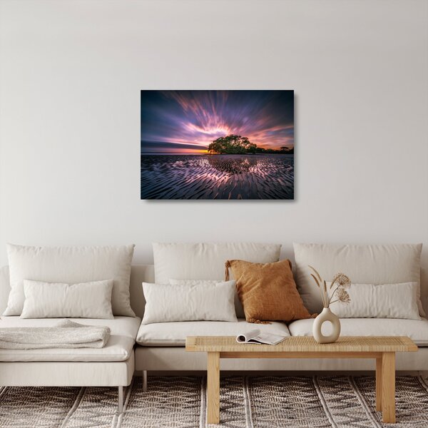 Staklena slika plaže pri zalasku sunca (70x50 cm)