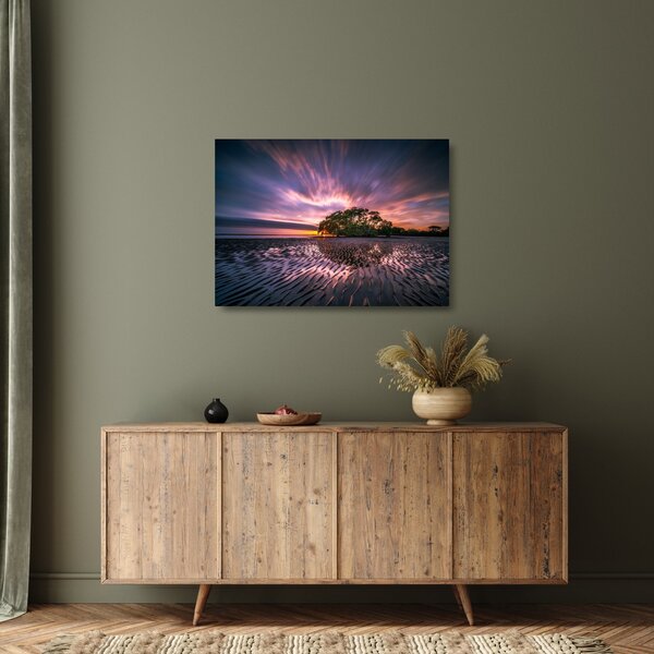 Staklena slika plaže pri zalasku sunca (70x50 cm)