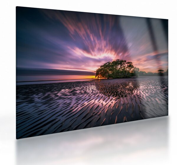 Staklena slika plaže pri zalasku sunca (70x50 cm)
