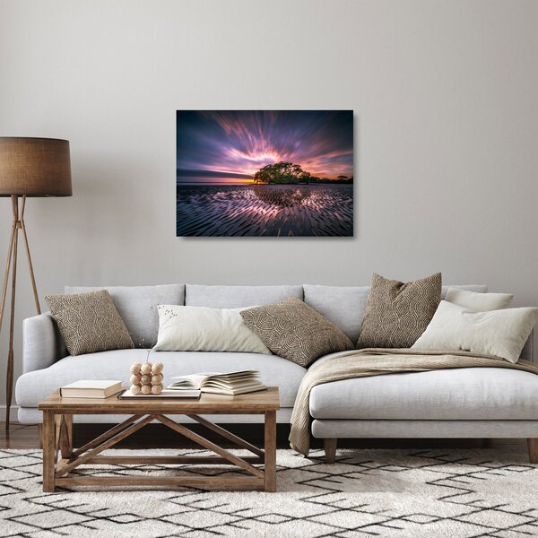 Staklena slika plaže pri zalasku sunca (70x50 cm)