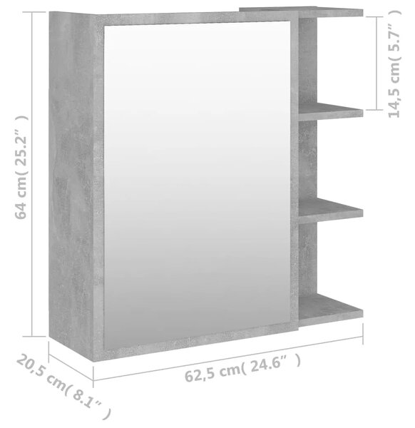 Kupaonski ormarić s ogledalom boja betona 62 5x20 5x64cm drveni - Beton siva 1 Beton siva