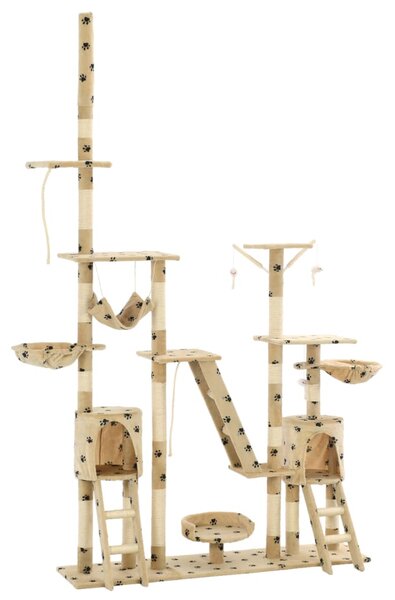 VidaXL Penjalica za mačke sa stupovima za grebanje od sisala 230 - 250 cm bež s uzorkom šapa
