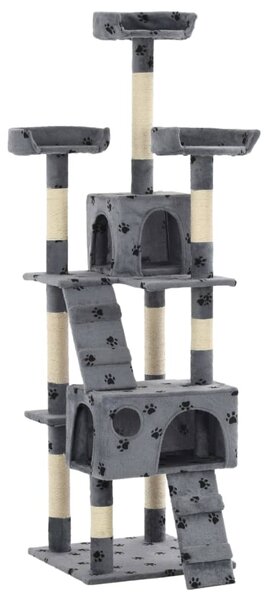 VidaXL Penjalica za mačke sa stupovima za grebanje od sisala 170 cm siva s uzorkom šapa