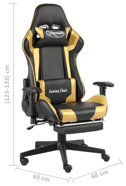 Okretna Gaming stolica s osloncem za noge zlatna PVC - Zlatno 1 Sa naslonom za noge Zlatno