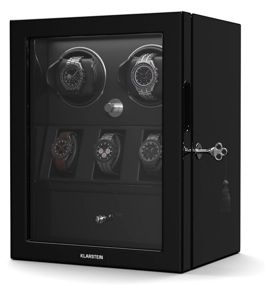 Klarstein ChronoVault navijač satova, 2+3 sata, veganski materijal, visoki sjaj, 4 režima, Mabuchi motor, LED, utičnica