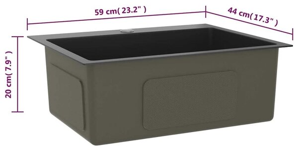 Ručno rađeni kuhinjski sudoper crni od nehrđajućeg čelika - Crna 59 x 44 x 20 cm (s otvorom za slavinu) Crna 59 x 44 x 20 cm (s