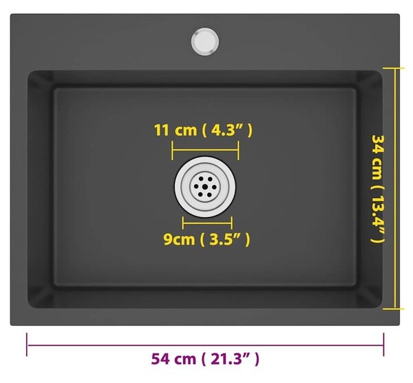 Ručno rađeni kuhinjski sudoper crni od nehrđajućeg čelika - Crna 59 x 44 x 20 cm (s otvorom za slavinu) Crna 59 x 44 x 20 cm (s