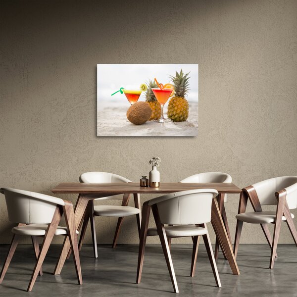 Staklena slika ananasa i čaša na plaži (70x50 cm)