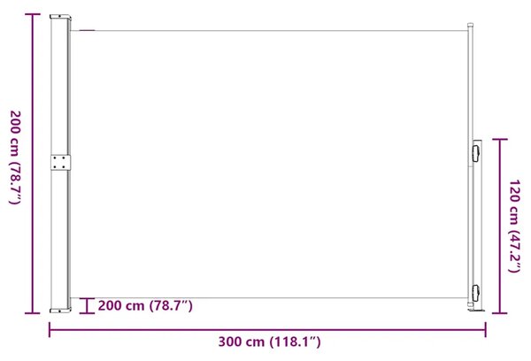 Uvlačiva bočna tenda za terasu 200 x 314 cm crna - Crna 200 x 300 cm 1 Crna