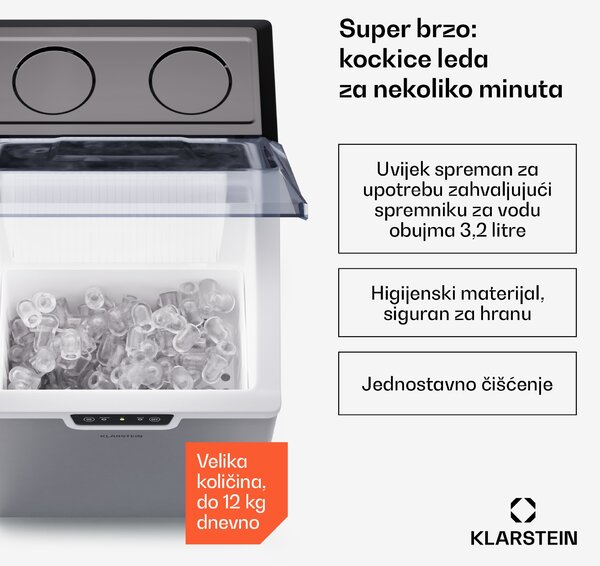Klarstein Icefestival, proizvođač ledenih kocki, 12 kg/24 h, kuglice, nehrđajući čelik