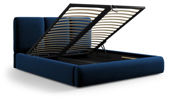 Tamno plavi baršunasti tapecirani bračni krevet s prostorom za odlaganje s podnicom 200x200 cm Brody – Mazzini Beds